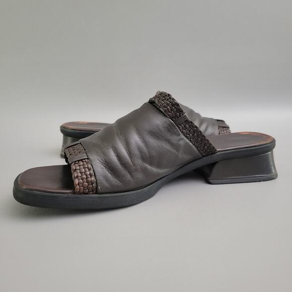 Cole Haan Cassidy Leather Slip On Slides Dark Brown VTG 90s Chunky Heel 10.5 - Picture 4 of 11
